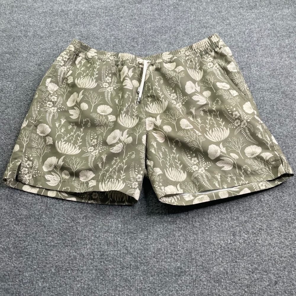 Sunspel Swim Shorts Mens Large Green Botanical Floral Print Recycled Trunk